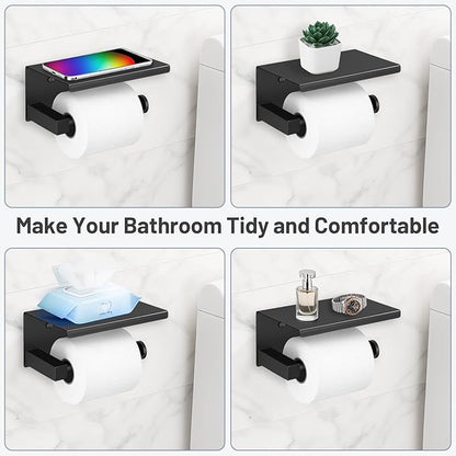 TURS 5-Pieces Matte Black Bathroom Hardware Set 23.6 Inch SUS304 Stainless Steel Towel Bar Set Wall Mounted Square Toilet Paper Holder with Shelf