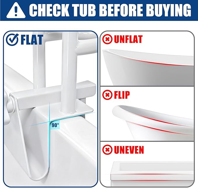 Adjustable Triple Grip Bathtub Grab Bars for Seniors, Clamp-On Safety Handrail for Handicap & Elderly, Fits 3-7Inch+ Thick Walls, Bathroom Balance Support for Family Safety