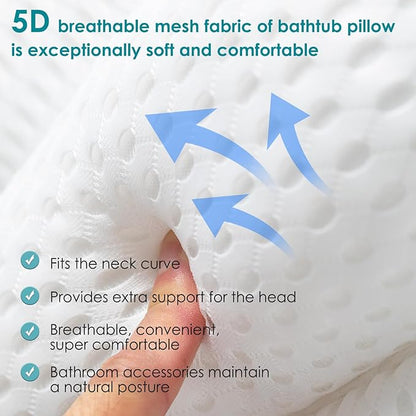 SQLHM Bath Pillows for Tub, Luxury Bath Pillow for Neck and Back Support - with Comfortable Breathable Cotton 6 Non-Slip Suction Cup Bathtub Accessories - Spa Bath Mat Gifts for Women