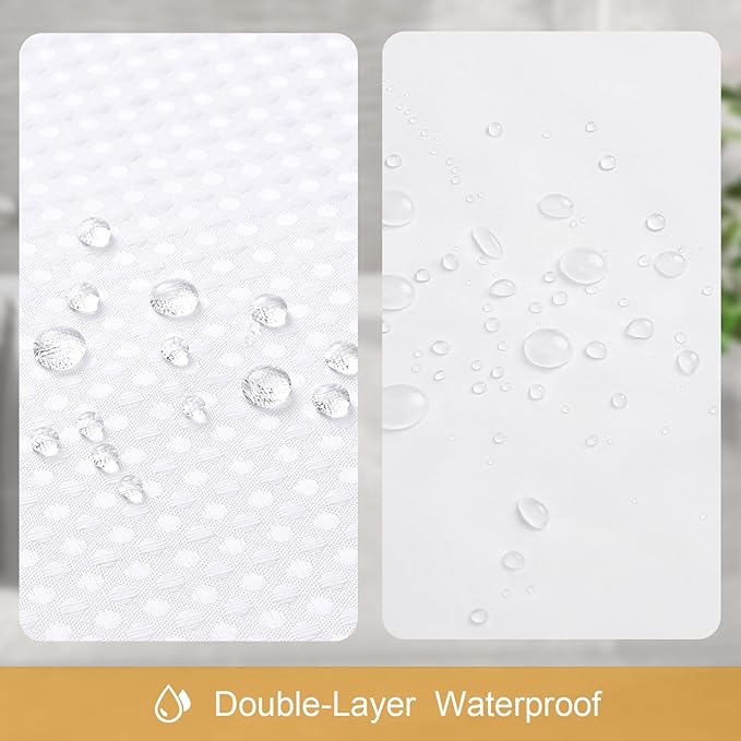 3-in-1 White Waffle Shower Curtain Set, Waterproof Fabric Modern Shower Curtain with PEVA Liner & 12 Stainless Steel Double-Sided Hooks, Hotel Style Bathroom Decor, 72 x 72