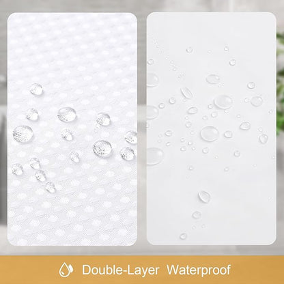 3-in-1 White Waffle Shower Curtain Set, Waterproof Fabric Modern Shower Curtain with PEVA Liner & 12 Stainless Steel Double-Sided Hooks, Hotel Style Bathroom Decor, 72 x 72