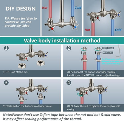 Aolemi Outdoor Shower Kit Fixtures Faucet System with High Pressure Showerhead Utility 2-Handle Exposed Shower with Brass Mix Valve 6 Inch Center with Soap Dish Brushed Nickel