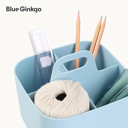 BLUE GINKGO Small Stackable Organizer Caddy – Korean-Made Portable Tote for Bathroom, Office, Crafts, or School Supplies (Square, Blue)