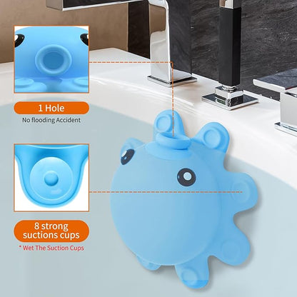 Bathtub Overflow Drain Cover - Tub Soak Bath Cover, Adds Inches of Water for Deeper Bath (Blue)