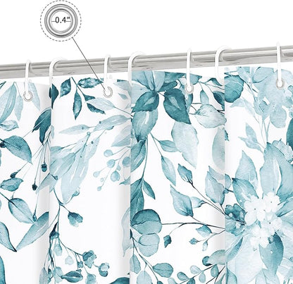 Gibelle Small Stall Shower Curtain 36 x 72, Narrow Half Spa Blue Floral Shower Curtain for Bathroom, Watercolor Plant Eucalyptus Leaves Fabric Shower Curtain Set
