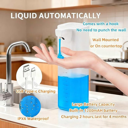 Automatic Liquid Soap Dispenser,Touchless Soap Dispenser 4-Level Adjustable Electric,Auto Bathroom Kitchen Hand Soap Dispenser,18.6oz/550ml,Wall Mounted,Rechargeable