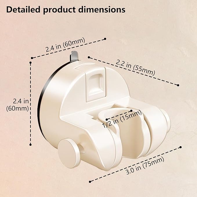 Strong Hold Adjustable Shower Head Holder Suction - No Drilling Required, Removable Suction Cup for Shower on Smooth Tiles & Bathroom Walls (Milky White)