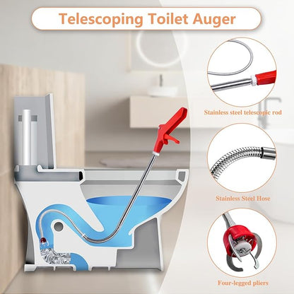 Toilet Auger/Drain Clog Remover Tool Kit-1PCS Toilet Snake Grabber,2PCS Drain Snake Hair Remover＆1PCS AC Drain Line Cleaner Tool for Blocking and Cleaning Toilets (Toilet Drain Unblocking kit)