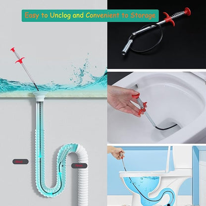2-Pack Drain Snake & Clog Remover Tool (35'' & 79'') - Gutter Cleaning Tools Flexible Plumbing Auger Tool with Hair Grabber Claw for Shower, Sink, Toilet, Bathtub, Kitchen Pipe Cleaning