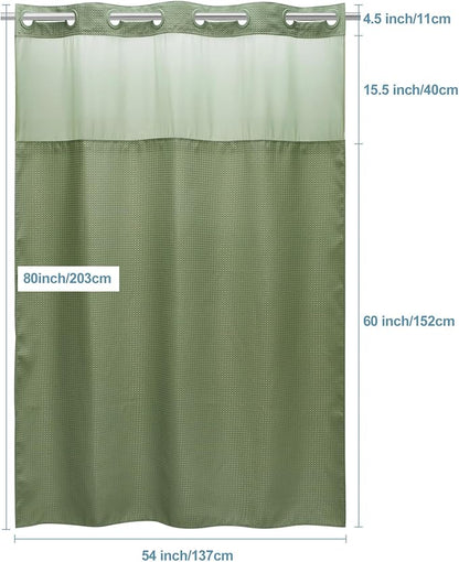 Sage Green Stall Hotel Shower Curtain - 230GSM Waffle Textured Heavy Duty Thick Fabric Shower Curtains for Bathroom,54W x 80H