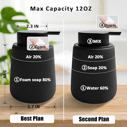 Soap Foaming Dispenser Ceramic with Easy-to-Press Pump Hand Foam Dispenser for Shampoo Bathroom Kitchen 12 oz 2pcs