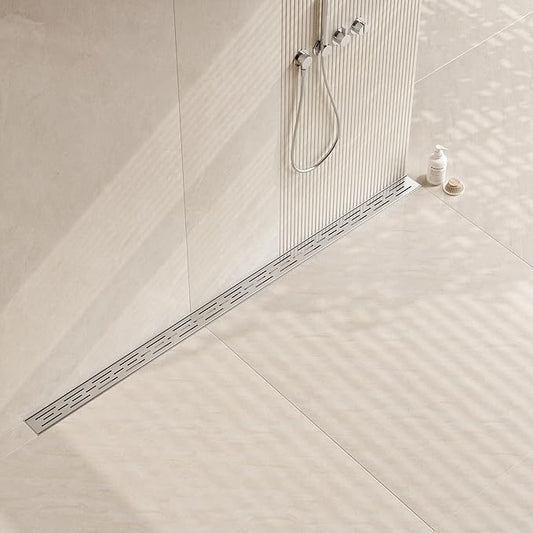Neodrain 60 Inch Rectangular Linear Shower Drain with Brick Pattern Grate, Brushed 304 Stainless Steel Bathroom Floor Drain, Shower Linear Drain &Leveling Feet, Hair Strainer, CUPC Certified