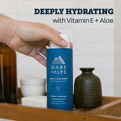 Oars + Alps Men's Moisturizing Face & Body Wash, Body Wash with Vitamin E and Antioxidants, Sulfate Free, Fresh Ocean Splash, 3pk
