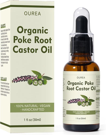 Organic Poke Root Castor Oil – 1 Fl Oz (30ml) Natural Lymphatic Support Massage Oil, Soothing Relief for Cysts, Boils, Breast, Fibroids, Swollen Lymph Nodes & Joint – Deep Tissue Drops