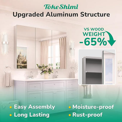 TokeShimi 20.1x26.1 Recessed Medicine Cabinet with Mirror Aluminum, Assembly Needed, Frameless, Stepless Adjustable Storage, Silver Medicine Cabinet Mirror