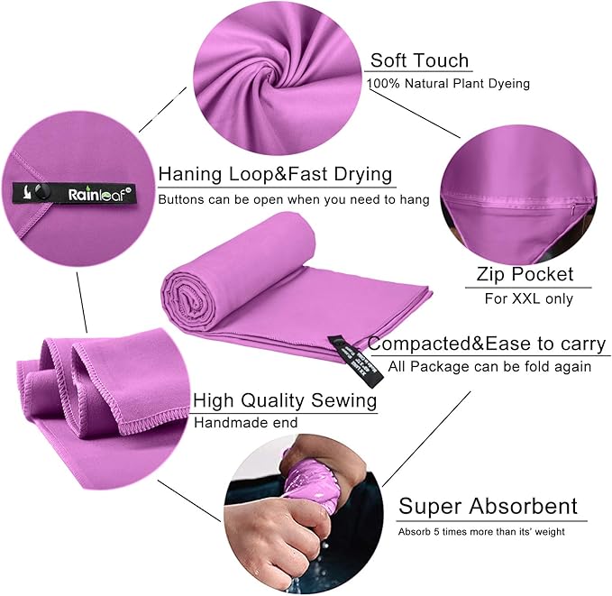 Rainleaf Microfiber Towel Perfect Travel & Gym & Camping Towel. Quick Dry - Super Absorbent - Ultra Compact - Lightweight. Suitable for Trip, Beach, Shower, Backpacking, Pool