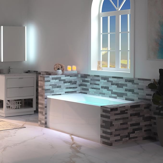 WOODBRIDGE 54" Acrylic Rectangular Alcove Soaking Bathtub in White with Right Drain, Matte Black Pop-Up Drain Included BA5430R
