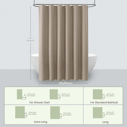 Inhousolu Fabric Shower Curtain Waffle Weave, 230 GSM Heavy Duty, Weighted Hem, 12 Metal Hooks, Water Repellent, Machine Washable, Hotel Spa Luxury Bath Curtain Set, 60 x 72 Inch, Beige