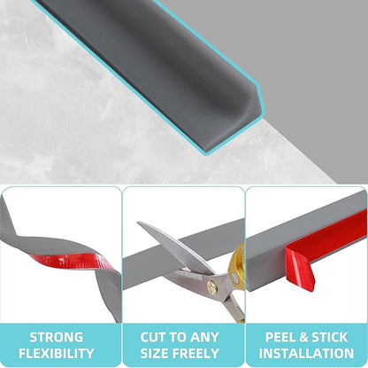 Shower Threshold Water Dam,Walk in Shower Water Guard, Shower Dam Water Barrier Bathroom Sink Splash for Dry And Wet Separation Caulk Seal Strip Edge Trim (39Inch, Gray)