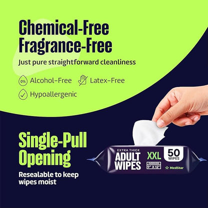 Adult Wipes for Elderly 12 Pack - Extra Large Extra Thick No-Rinse Bathing Wet Wipes for Adults - Incontinence Shower Alternative Disposable Washcloths - Fragrance-Free XXL