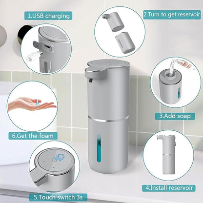 Automatic Liquid Soap Dispenser,Touchless Hand Soap Dispenser USB Rechargeabled Dispenser Electric,Wall Mounted 4 Levels Adjustable Dispenser Pump for Bathroom Kitchen Dish Soap Gray