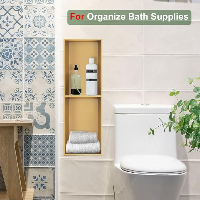 Shower Niche, Stainless Steel Elegant Bathroom Niche, No Tile Needed Recessed Shower Shelf Organizer for Storage