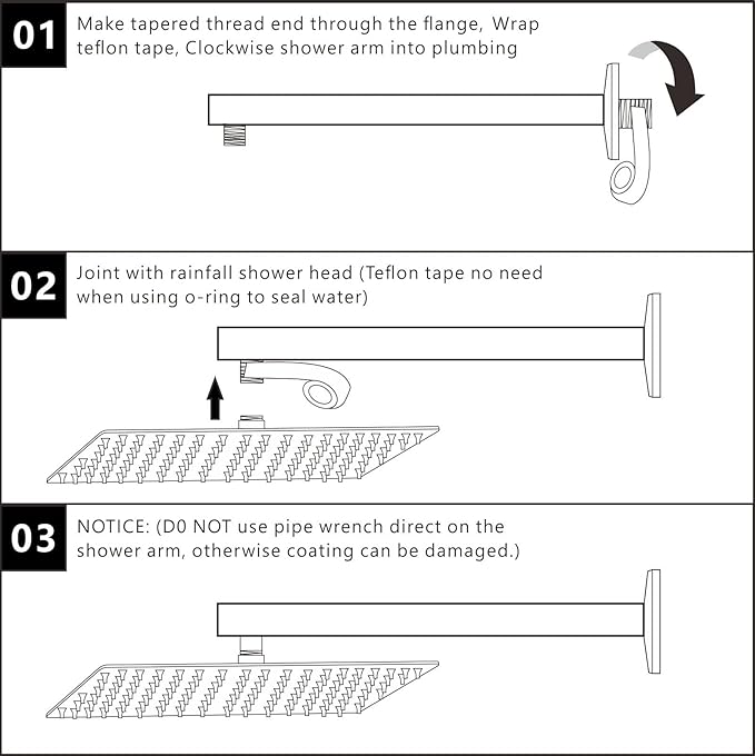 Voolan 16" Square Shower Arm with Flange and Teflon Tape, Extension Shower Head Arm for Bathroom Fixed Shower Head, Solid Stainless Steel, Wall Mounted (Brushed Nickel)