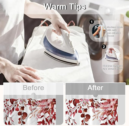 No Hook Shower Curtain and Liner Set, Red Eucalyptus Floral Shower Curtains for Bathroom, Bath Curtain Sets with Snap in Liner, Waterproof with See Through Top Window, 71x84 Inches