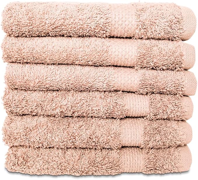Hencely Premium 6-Pack Washcloths 12x12 Inches Soft Turkish Cotton High Absorbent and Quick Dry Dishtowel for Kitchen and Bath (Wash Cloth 6 Pack, Peach)