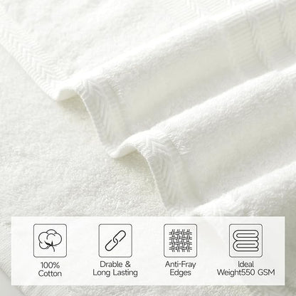 REDKISS Cream Towel Set of 8-100% Cotton Luxury Bath Towels Set for Bathroom, 600 GSM Highly Absorbent Bathroom Towel with 2 Large Bath Sheet, 2 Hand, 4 Washcloths, Beige Shower Towels for Dorm