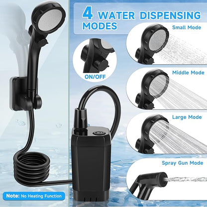 Portable Shower for Camping, Rechargeable Camping Shower Pump with LED Display of Battery Level and Temperature