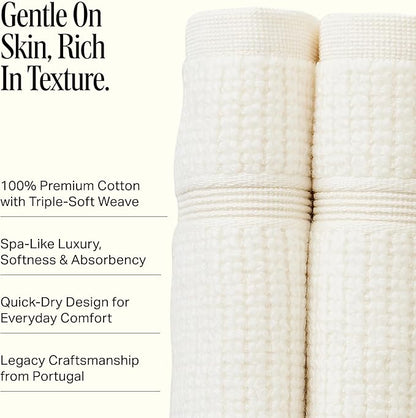 Preston Lane Douro Washcloth Set – 2 Pack Luxury Cotton Towels, Ultra Soft & Absorbent, Quick-Dry Spa-Quality Bathroom Towels, Made in Portugal, Alabaster