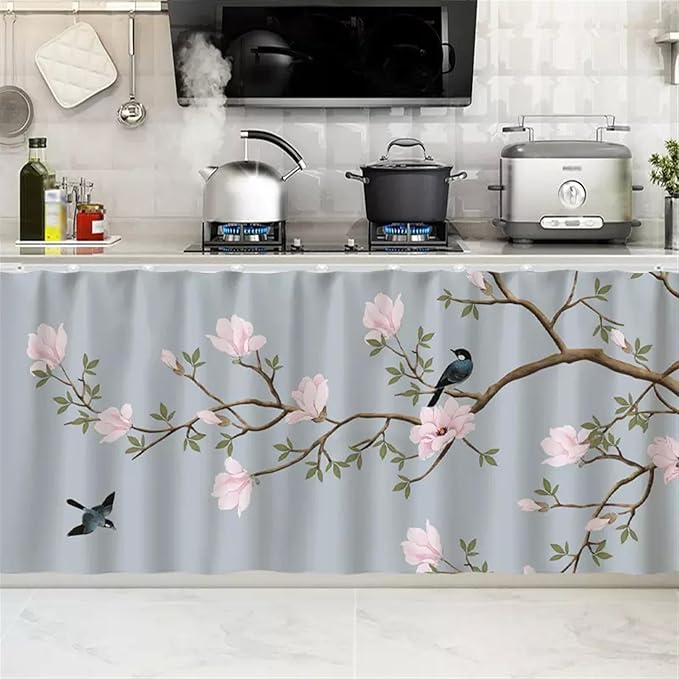 SK Studio Short Curtains for Kitchen, Cabinet Shelf Dust-Proof Blackout Tier Cafe Curtain Under Sink Skirt for Bathroom Laundry Room Style 16, 39.4" W x 27.6" H