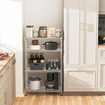 5-Shelf Storage Shelves,Wire Shelving Heavy Duty Metal Storage Shelving Unit Adjustable Garage Shelving Rack Pantry Kitchen (Chrome, 4 Tier,15.8" D x 45.3" W x 59.4" H)