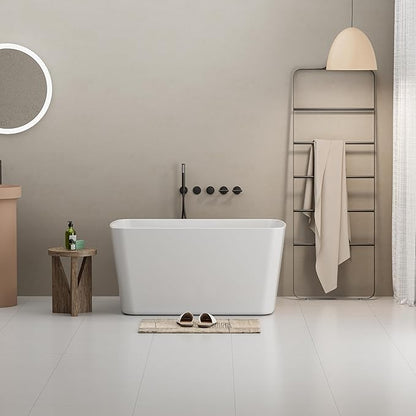 Abruzzo 49" Small Freestanding Bathtub - Square Acrylic Soaking Tub for Small Spaces, Japanese Style Deep Soak with Chrome Overflow & Quick Drain, Gloss White cUPC Certified Compact Bathtub
