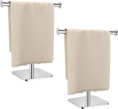 RUACQ T-Shape Hand Towel Holder Stand, Weighted Base Towel Rack, 12" Countertop Towel Holder for Bathroom, 304 Stainless Steel, Heavy Duty (Chrome, 2 Pack)
