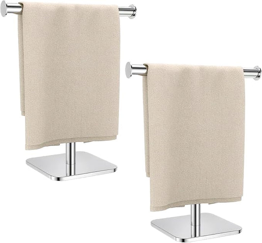 RUACQ T-Shape Hand Towel Holder Stand, Weighted Base Towel Rack, 12" Countertop Towel Holder for Bathroom, 304 Stainless Steel, Heavy Duty (Chrome, 2 Pack)