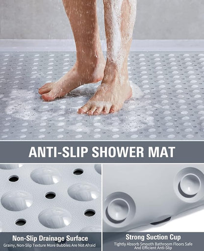 Yolife Extra Large Shower Mat, 34.3" L x 23.3" W TPE Anti Slip Stand Up Shower Mat with Drain Holes and Suction Cups, Large Size Mat More Suitable for Shower Stall, No Odor, Heavy Mat