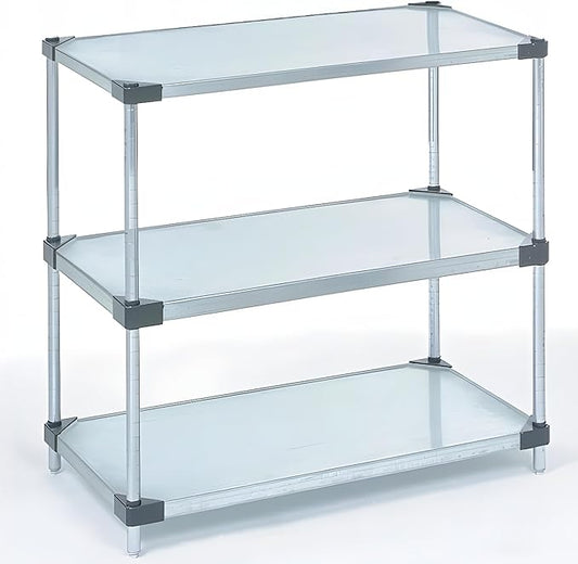 Omega 3-Tier Solid Galvanized Shelves, 24" Deep x 24" Wide x 34" HighHeavy Duty Storage Rack, Shelving Unit, NSF Certified, Ideal for Kitchen Garage Office Restaurant Warehouse 800-lb Capacity