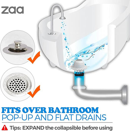 zaa Bathtub Drain Hair Catcher, Premium Silicone Collapsible 1 Pack Drain Protector for Pop-Up and Regular Drains of Shower, Tub, Bathroom, Sink, Light Gray