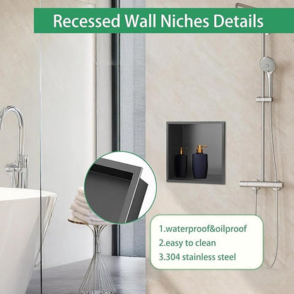 SaniteModar Shower Niche, Stainless Steel Shower Niche 12" X 12" No Tile Needed, Recessed for Bathroom Storage, Gray (Gray, 12x12)