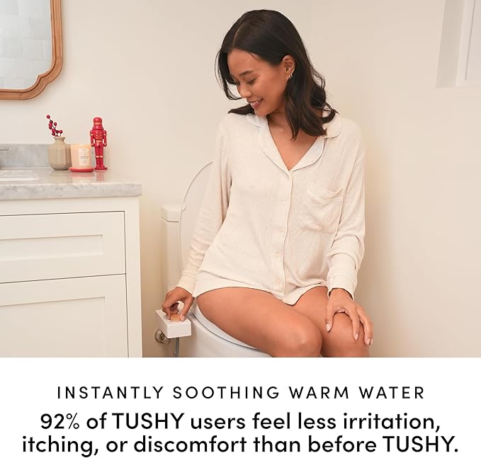 TUSHY Spa Warm Water Bidet Attachment for Toilet. Universal Fit, Easy Install (Requires Sink Access for Optional Temperature Control) Self Cleaning, Adjustable Pressure, Angle Control, Platinum Knob
