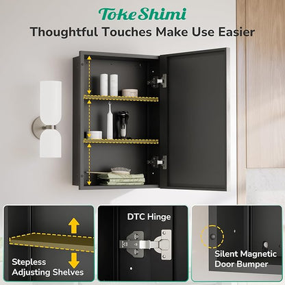 TokeShimi 24x26 Beveled Mirror Medicine Cabinet Recessed, Aluminum Framed Metal Brushed Nickel Medicine Cabinet with Mirrored, Bathroom Mirror with Adjustable Storage and Quiet Hinge