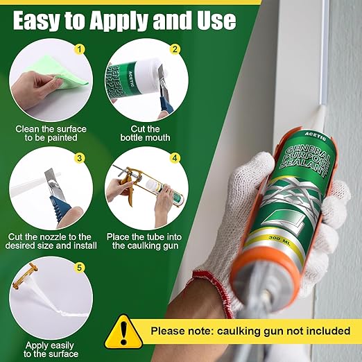 12 Pack Clear Silicone Sealant Caulk, 10.1 oz 100% Waterproof Silicone Sealant Adhesive Clear Caulk Tool for RV Marine Home Window Roof Door Kitchen Bathroom Bathtub Shower Auto Leakproof Seal