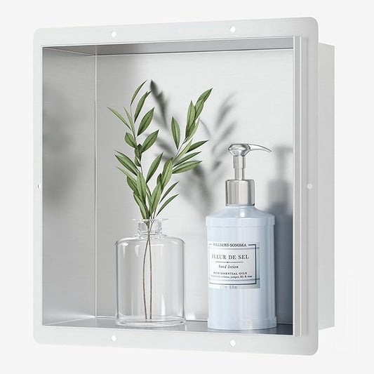 Stainless Steel Shower Niche 12" X 12", No Tile Needed Wall Niche Shower, Recessed Shower Shelf for Bathroom Storage, Brushed Nickel