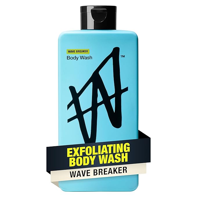 W By Jake Paul Body Wash for Men, Exfoliating Shower Gel with Jojoba Oil, Deep Clean Hydrating Mens Bodywash, Wave Breaker Scent, 18 fl oz