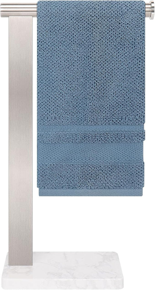 Stainless Steel L-Shaped Hand Towel Holder, SUS304 Bathroom Towel Rack with Thickened Base for Countertop Vanity (Brush Nickel, Square Base)