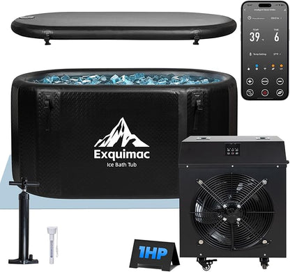 Ice Bath Tub with 1HP Water Chiller, 216 Gallon Inflatable Cold Plunge Tub with Thermometer and Water-Absorbent Mat, Portable Bath Tub for Outdoor & Indoor Recovery, 59"x32"x29"