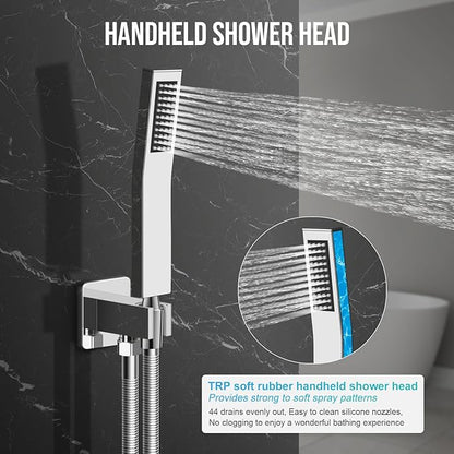 Deluxe Shower Faucet Set, Rain Shower System, 10 inch Ceiling Shower Faucet with Handheld Shower Head, Polished Chrome