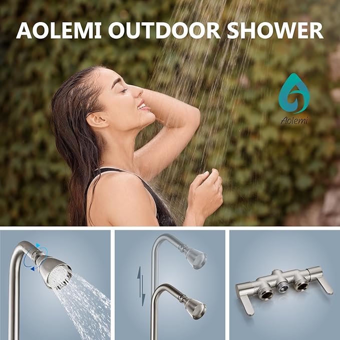 Aolemi Outdoor Shower Fixtures Outdoor Shower Kit Faucet System 3 Inch Center 2 Handle Exposed Shower with Brass Mix Valve with Adjustable Bar Pipe Upward Brushed Nickel